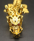 Gold Chinese Dragon Figurine Red Eyes Mythical Feng Shui Desk Sculpture Art