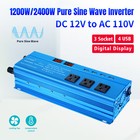 Pure Sine Wave Power Inverter Dc 12v To Ac 120v 4usb 3ac 1200w 2400w Converter