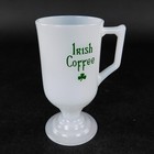 Vintage Irish Coffee Mug Milk Glass Pedestal  Shamrock  8 Oz 5 1 2  Tall