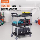 Vevor Foldable Utility Service Cart  3 Shelf 165lbs Heavy Duty Rolling Cart