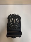 Antique Cast Iron Match Safe Holder Box Wall Mount Ornate Black Vintage