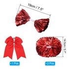 2pcs Cheerleading Pom Poms With Baton Handle And 2pcs Large Hair Bow Red