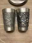 Rein Zinn 2 Pewter 3-d Cups 4 1 4    X 3 1 4      Whimsical Depicted Scenes Vintage