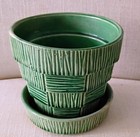 Vintage Mccoy Pottery  5  Inch Basketweave Flower Pot With Attatched Saucer
