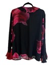 Boohoo Black Pink Floral Chiffon Ruffle Tie Front V-neck Blouse Us 12