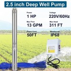 2 5  1hp Deep Well Submersible Pump  220v  13 Gpm  311ft Max  26 Stage 50ft Cord