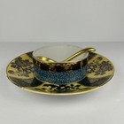 Antique Nippon Attached Cup   Saucer Set Hand Painted Floral With Gold Spoon