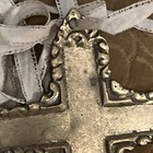 Cross Pendant Rare Antique Victorian 4    Brass Long Silk Ribbon Attached