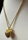 Vintage Gold Tone Mid Century Figural Lg  Apple Pendent Necklace 18 Inch Chain