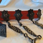Vtg Knights Of Pythias Orange Leather Sword Belt W  Buckle   Ornate Motif  40 