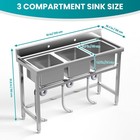 3-compartment Sink Commercial Utility Basin Heavy Duty Utility Sink W backsplash