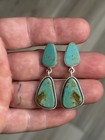 Sterling Silver Native American Sw Large Turquoise Dangle Drop Stud Earrings 925