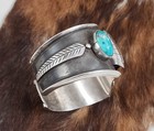 Hefty 76 3g Vtg Signed R Navajo Sterling Silver   Turquoise Watch Cuff Bracelet