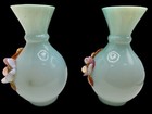 Vintage Blue Art Glass Vase Pair 6 5    Tall White Interior Floral Design Set Of 2