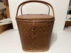 Lg Vintage 40   s-50   s Red-man Wood Woven Pinic Basket W wooden Handles Peru  In