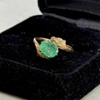 Vintage 9k Yellow Gold Ring Natural Emerald Leaf Setting Size 4 - 1 5g