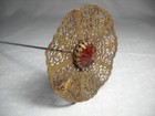 Antique 1900 Victorian Hatpin 2  Head W gold Filigree  Amber Center 9  Shaft