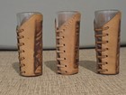 3pc Leather Wrapped Shot Glass Set  Embossed Western Laced Sleeves Brown