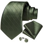  Mens Tie Set Silk Solid Paisley Necktie And Pocket Square Olive Green