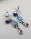 Vintage Barse Blue Turquoise Lapis Dangle Sterling Silver Post Earrings  1151