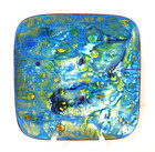 Vintage Mcm Signed Laura Smith Enamel On Copper Blue Iridescent Trinket Dish Usa