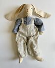 Vtg Handmade Bunny Rabbit Plush Toy Doll Striped Overalls Floppy Ears 19   