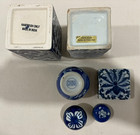 Set Of 3 Blue   White Asian Glossy Porcelain Jars With Lids