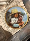 Lot Of 3 Ceramic Decorative Art Plates Gold Trim Figural People Landscape