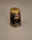 Gold Tone And Enamel Cloisonne Thimble With Chinese Letter Symbol   A Ram Hornes