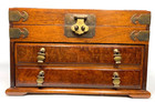 Chinese Huanghuali   Inset Burl Wood Jewelry Box Aged Brass Hardware Silk Lined