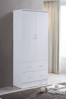 2 Door Wardrobe W  2 Drawers Hanging Rod F Sturdy Durable Top-quality Wood White