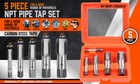 5 Pcs Npt Pipe Tap Set 1 8  1 4  3 8  1 2  And 3 4  With Case Carbon Steel Inch