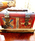 Decorative Wood Box - Made In Spain - Chinese Red - 1980s - Distressed Finish