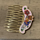Vintage Cloisonn   Hair Comb Goldtone  Pink  Enamel Butterfly Floral Pretty 