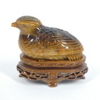 Pair Tiger   s Eye Carved Bird Quail Trinket Boxes Vintage Stone Chinese
