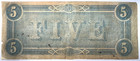 1864   5 Confederate States Of America Note Richmond Va  Ru5