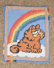 1980s Garfield Over The Rainbow Latch Hook Vintage Yarn Art Wall Hanging 18 X 22