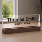 Desk Name Plate Personalized - Glass Colored Acrylic - Customized Laser Engraved