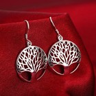 925 Sterling Silver Round Leaves Pendant Necklace Earrings Jewelry Set Women