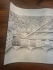 Vintage Signed - Surrealist Pencil Drawing Unframed Measures 24 75 By 18 25   