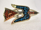 Native American Navajo Waterbird Cuff Bracelet Inlaid W Turquoise   Coral Sz 6 5