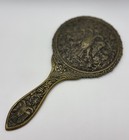 Antique vintage Brass Vanity Hand Mirror Double Headed Eagle Repousse Victorian