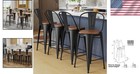 24-inch Metal Counter Bar Stools Set Of 4 Industrial High Back Wooden Seat