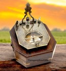 Antique Brass Pendulum Sundial Compass W  Wooden Box Vintage Style Nautical