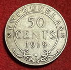 Newfoundland 50 Cents 1919 C Silver Coin Km 12 T7506