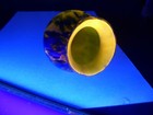 Vtg Czech Cobalt   Lime Green Swirls Cased Art Glass Vase   Uv Glows   Read