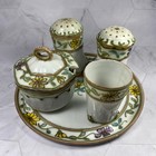 Lovely Antique Nippon Condiment Set  2 Shakers  Relish Pot  Toothpick Vase  Tray