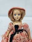 1950s Hard Plastic Doll 8in With Painted Eyes And Crochet Dress And Hat Vintage