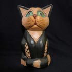 Vintage Wood Carved Folk Art Cat Hand Crafted From Bali