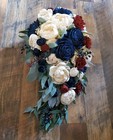 Navy Burgundy Sola Wood Cascade Bridal Bouquet Artificial Wedding Prom Flowers